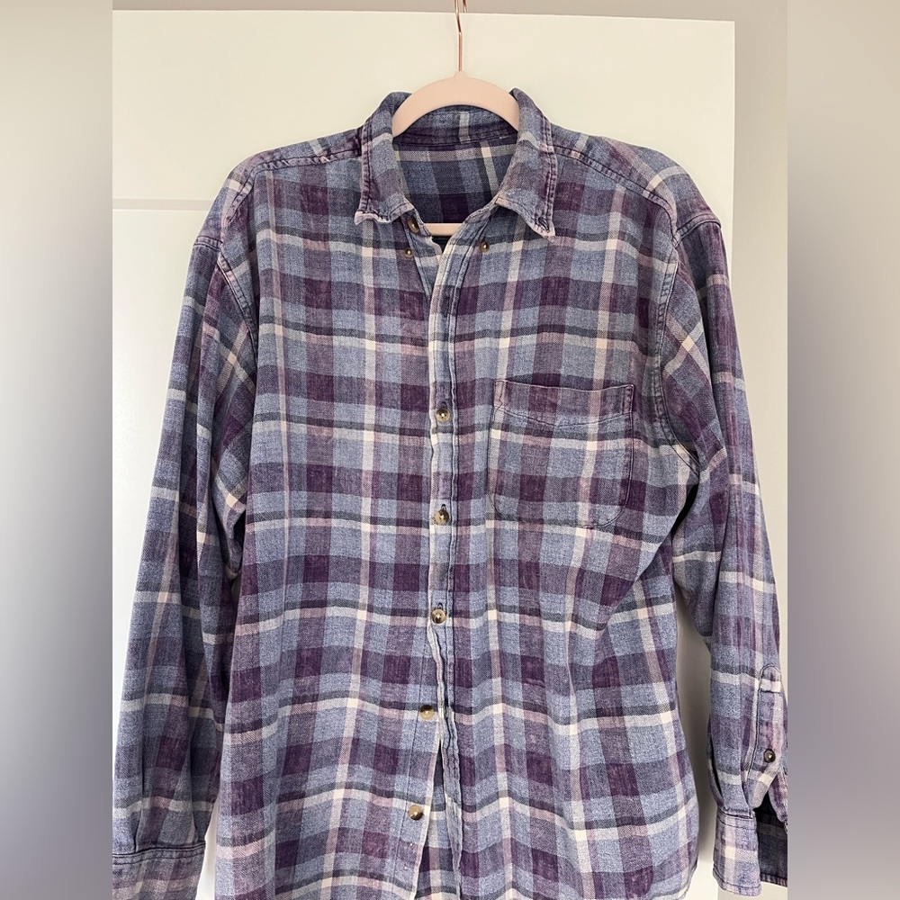 Urban Outfitters Blue and Purple Plaid Women's Button Down Shirt
